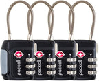 pack all TSA Approved Cable Luggage Locks, 3 Digit Combination Padlocks, Travel Lock for Suitcases & Bag, Alloy Body, Travel Accessories (4 Pack)