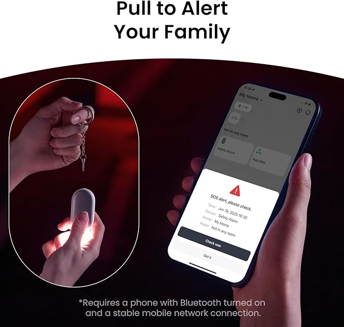 SwitchBot 130 dB Personal Safety Alarm for Women with Apple Find My APP, Extra-Loud Siren & Strobe Light, Waterproof Self Defense Keychain for Women, College Girls and Kids (Black)