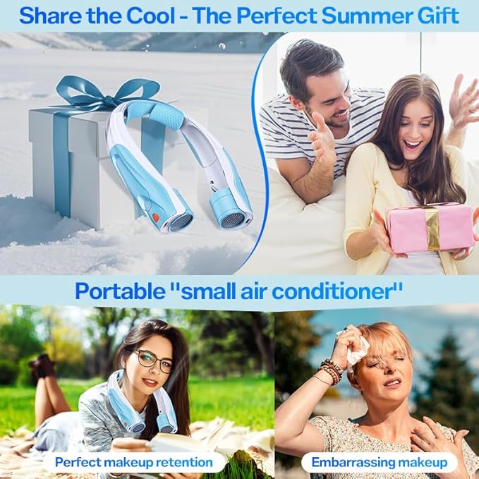 Hands-Free Portable Neck Fan - 6000mAh High Capacity Battery, USB Dual Port Fast Charging, Ultra-Quiet 6 Speeds Cooling Air, 360° Airflow for Outdoor, Indoor, Office, Travel - Blue