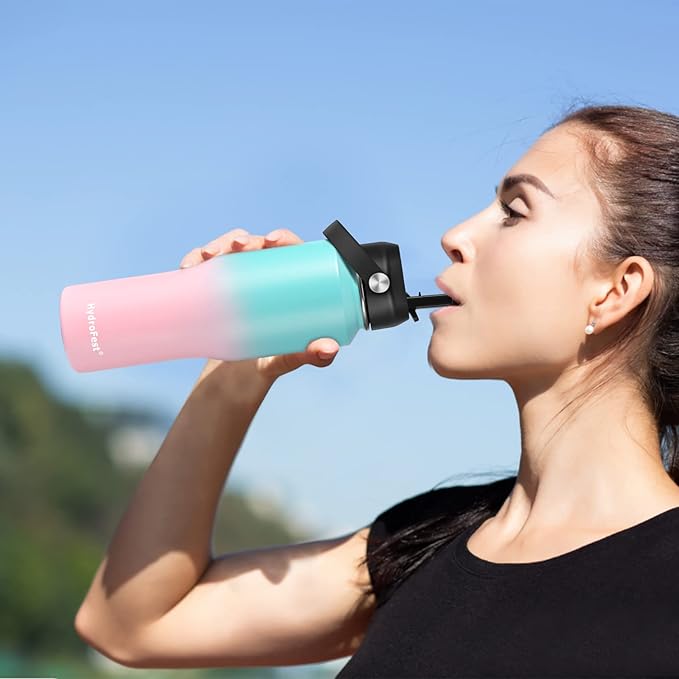 Insulate Stainless Steel Vacuum 32oz Double Walled Metal Hiking Water Bottle with Straw Lid, Wide Mouth Leak Proof for Kids, School