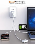 100W USB C Charger,GaN 3-Port Super Fast Charger(Dual Port Type C+A)100W USB-C Laptop Fast Charging Block with 6FT Woven Type C-C Cable for MacBook Pro/Air,iPad Pro/Air,iPhone17/16/15 Air Pro Max Plus
