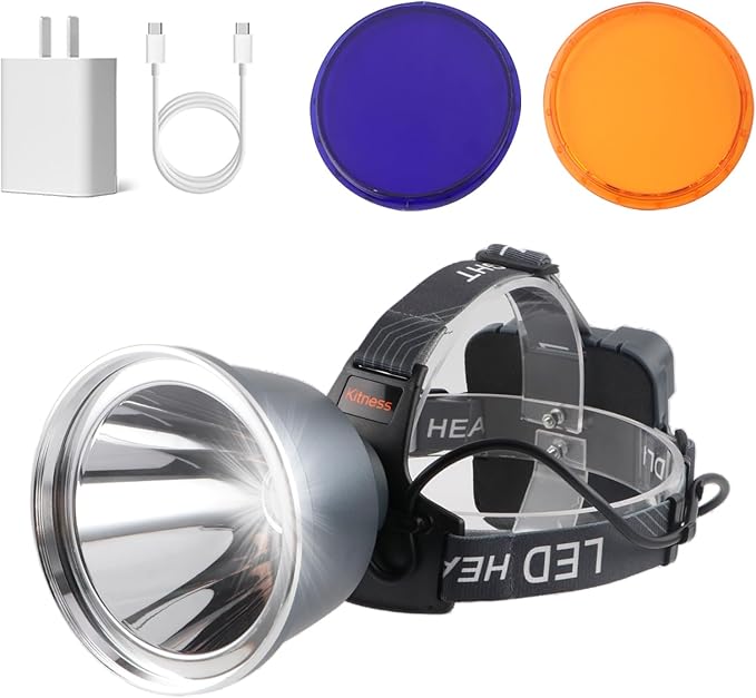 Super Bright LED Rechargeable Headlamp, 6 Adjustable Light Modes Waterproof Headlight, Constant Current Function, Lightweight Design with Yellow & Blue Lenses, Perfect for Camping, Hiking,Running