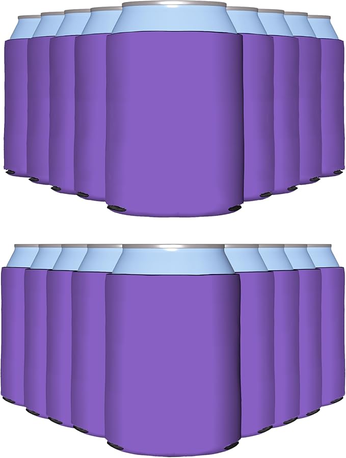 PartyPrints 100 Pack Orchid Blank Can Cooler Sleeves, Customizable Bulk Insulated Foam for Beer, Collapsible Plain Drink Holder, Cold Soda Insulator, 12oz Regular, 16oz Tall Cans