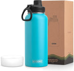koodee Insulated Water Bottle, 32 oz Stainless Steel Double Wall Vacuum Wide Mouth Sport Bottle with Leakproof Spout Lid (Sky Blue)