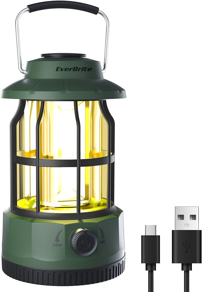 EverBrite LED Camping Lantern, USB C Rechargeable Lantern with Stepless Dimming, Vintage Portable Camping Lights & Lanterns, Lanterns for Power Outages, Hurricane, Emergency, Fishing, Home and More