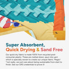 Dock & Bay Beach Towel - Quick Dry, Sand Free - Compact, Lightweight - 100% Recycled - Includes Bag - Build-A-Beach - Large (160x90cm, 63x35)