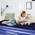 UPWELL Inflatable Air Mattress Twin with Built in Pump Comfort Blow up Bed Waterproof Fast&Easy Set up Dura Beam Strong Support Mattress for Home Guests & Camping Navy Blue