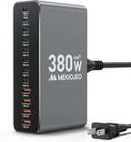 Aluminum Alloy 380W Charging Station Fast USB C Charger Block 12 Ports 65W Laptop GaN Charger for MacBook Pro/Air/iPad Pro/iPhone (Gray)