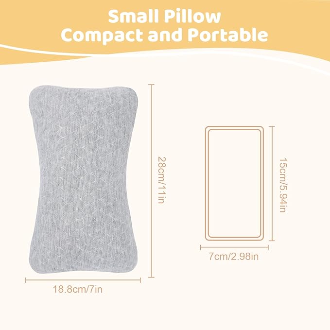 vocheer Small Pillows for Sleeping, 11"x 7" Mini Travel Pillow, Tiny Pillows for Neck, Wrist, Lumbar and Knee, Pets Pillow, Cotton, Machine Washable,Light Grey-1PC