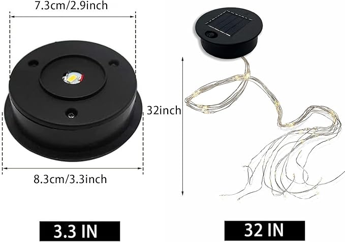 Solar Light Replacement Top, Solar Panel Lantern Lid Lights, Outdoor Fairy Light Garden Accessories Waterproof Led Water Can Lights Replacement Parts 2 Pack (Warm/Warm)