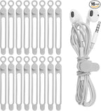 16Pcs Silicone Cable Straps Wire Organizer for Bundling Earphone, Phone Charger, Computer Cords, Reusable Cable Ties Cord Organizer in Home,Office,Kitchen,School(Grey)