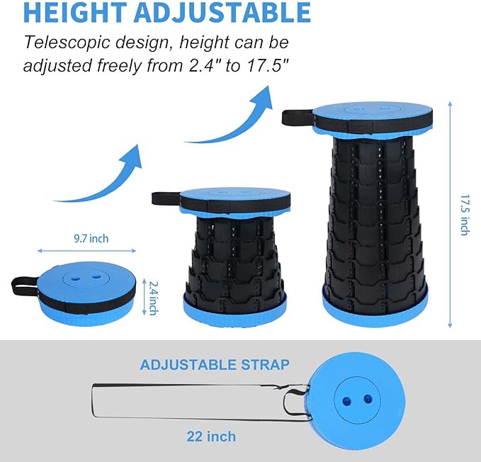 Upgraded Collapsible Stool, Folding Chair with Switch Lock - Prodable Camping Stool with Load Capacity 400lbs, Retractable Collapsible Stool for Camping Fishing Hiking