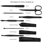 Glamne Manicure Set Nail Clippers Kit Professional Stainless Steel Nail Care Tools with Leather Travel Case 10 in 1 Black