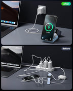 3-in-1 Wireless Charger Charging Station for iPhone, Qi2 Certified 15W Fast Charging Foldable Magnetic Charger Stand with 30W USB C Adapter for MagSafe iPhone 16/15/14/13/12, Apple Watch, AirPods