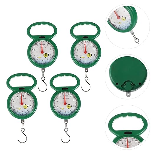Ipetboom 4pcs Portable Handheld Spring Hanging Scales with Plastic Handles, Multi-Purpose Luggage and Fish Weighing Scales for Travel and Kitchen Use, Random Colors