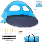 WhiteFang Beach Tent Anti-UV Portable Sun Shade Shelter for 3/4/6/8 Person, Extendable Floor with 3 Ventilating Mesh Windows Plus Carrying Bag, Stakes and Guy Lines