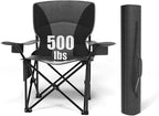 Heavy Duty Folding Chair 500LB Capacity, Oversized Camping Chairs with Cup Holder, Cooler Bag & Storage Pouch, Double-Layer Fabric, Outdoor Chairs for Sports, Lawn Chairs (1, Black Grey, Extra Large)
