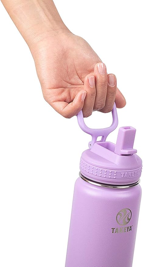 Takeya Actives 24 oz Water Bottle with Straw Lid - Double Wall Stainless Steel Insulation - Dishwasher Safe & BPA-Free - Removable Bumper - Lilac