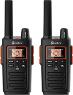 Cobra RX380 Walkie Talkies (2-Pack) – Weather Resistant Two Way Radios Long Range, 40 Pre-Programmed Channels, Weather Alerts, LED Flashlight, Long-Life NiMH Batteries (Black)
