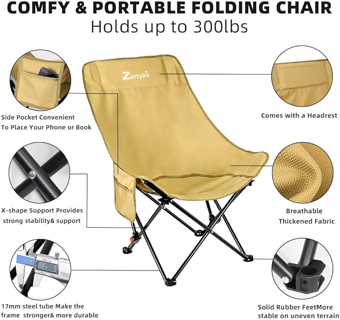 Folding Camping Chair Set of 3, Portable Adjustable Camp Chairs & Black Table, Large Lawn Chair Portable for Adults Hiking, Fishing, Picnic, Outdoor BBQ, Travel, Sports, & Storage Bags