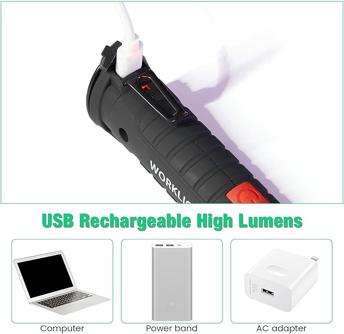 Honoson 4 Pieces LED Work Light Cob Rechargeable Work Flashlight with Magnetic Base, Hanging Hook and 360° Rotate 5 Modes Portable LED Flashlight for Car Repair, Household and Outdoor(Small, Large)