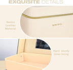 Fashion makeup box, Portable leather hard cosmetic case with mirror, Professional train case make up box for women adults. (Double-white)