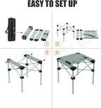 iClimb Lightweight Stable Alu. Folding Square Table Roll Up Top with Carry Bag for Camping Picnic Backyards BBQ Camp Kitchen (Silver, M)
