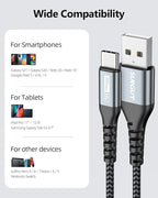SUNGUY Long USB C Cable 15FT, 3A USB to USB Type C Cable Fast Charging USB 2.0 Nylon Braided Cord for iPhone16/15 Pro Max Plus, Samsung Galaxy S23/S22/S21, Google, Camera, USB C Devices