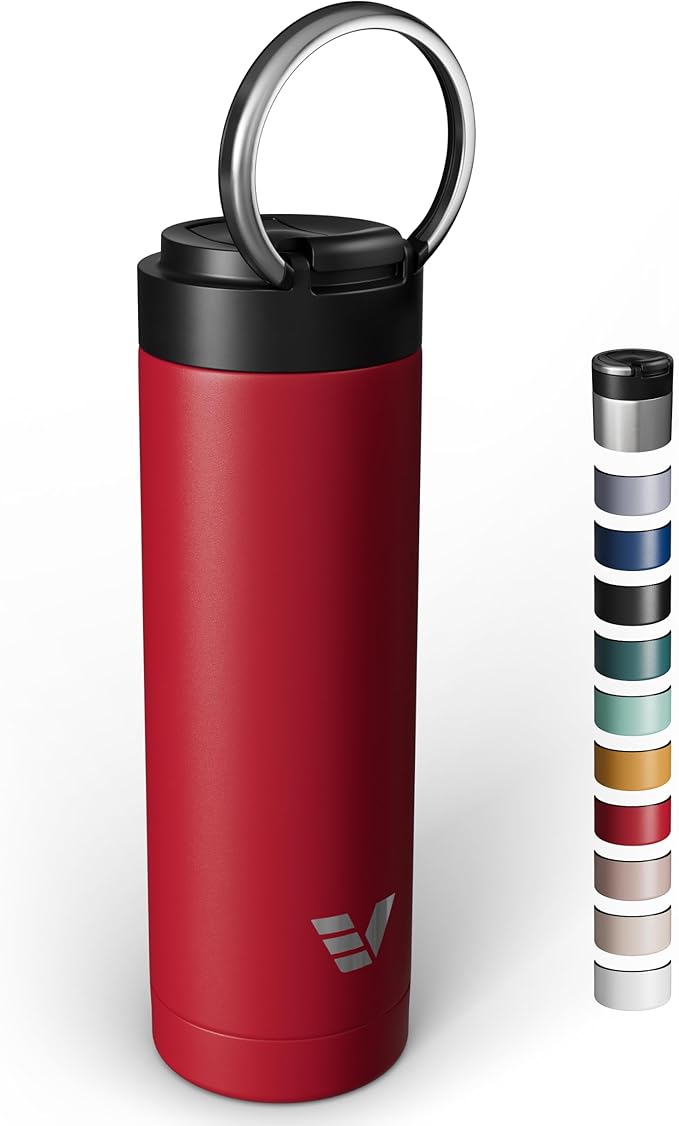 Maxi Stainless Steel Water Bottle 26oz - Double wall vacuum insulated | Integrated carry handle | leak proof flip top lid | Lightweight & stylish - Red