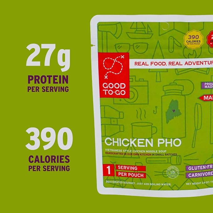GOOD TO-GO Chicken Pho (6-Pack of Single Servings) | Camping & Backpacking Food | Just Add Water Backpacking Meals | Good To-Go Dehydrated Meals Taste Better Than Freeze Dried Food