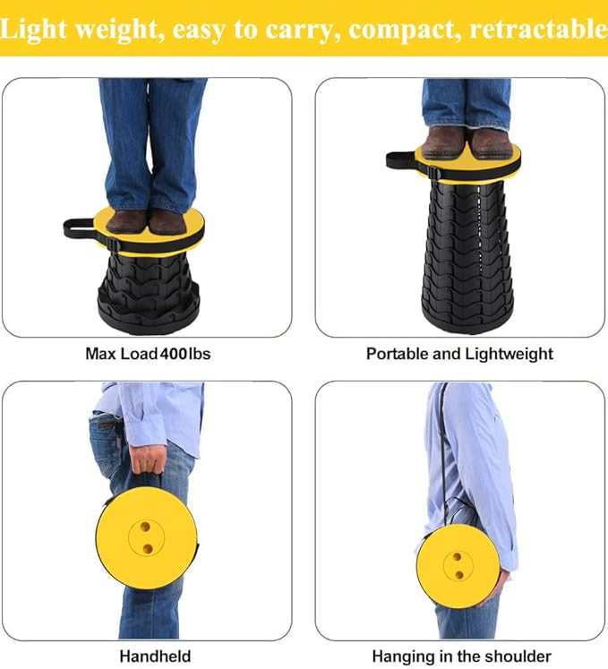 Fishboy Upgraded Collapsible Stool, 400lbs Max Weight, Lightweight But Sturdy, Portable Retractable Folding Telescoping Foldable Camping Stool for Adults Outdoor Fishing Hiking Gardening Travel BBQ