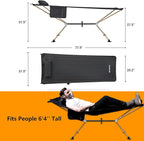 KingCamp Hammock with Stand, Portable Folding Large Oversized XL Heavy Duty Ultralight Lay Flat Sleeping Camping Cot with Carry Bag for Adult Outside Outdoor Backpacking Travel Patio Backyard, Black