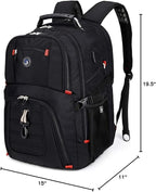 SHRRADOO Extra Large 50L Travel Laptop Backpack with USB Charging Port, College High School Backpack Airline Approved Business Work Bag Fits 17 Inch Computer for Men Women