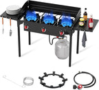 3 Burner Propane Burner, 225,000 BTU High Pressure Propane Stove with Windscreen ＆ Side Shelves, Outdoor Propane Gas Stove with 0-20 PSI Regulator for Camping, Backyard, Outdoor Cooking