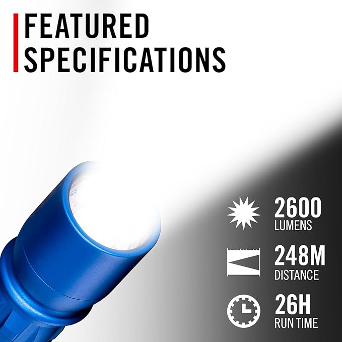 Coast XP11R 2600 Lumen USB-C Rechargeable LED Flashlight with Slide Focus® and Pure Beam® Focusing Optic, 4 Light Modes, Blue