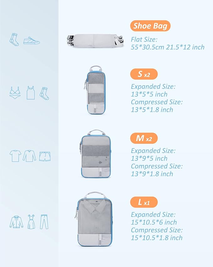 BAGSMART 6 Set /4 Set/2 Set Compression Packing Cubes for Travel, Lightweight Luggage Organizer Bags, Durable Space Saver Bags Travel Essentials