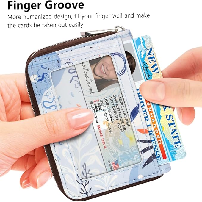 FurArt Zipper Wallet Women, RFID Blocking Credit Card Wallet, Business Card Holder, Compact Size KeyChain Wallet