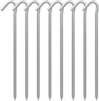 AAGUT 8 Pack Metal Camping Tent Stakes 9 Inch Yard Stakes for Inflatables Heavy Duty Tent Pegs Steel Hooked Ground Stakes for Outdoor Christmas Decorations, Garden Edging Tarp Stakes for Ground