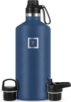 IRON °FLASK Camping & Hiking Hydration Canteens - 3 Lids (Narrow Spout Lid) Leak Proof Vacuum Insulated Stainless Steel - Hot & Cold Double Walled Sports Water Bottle - Twilight Blue, 64 Oz