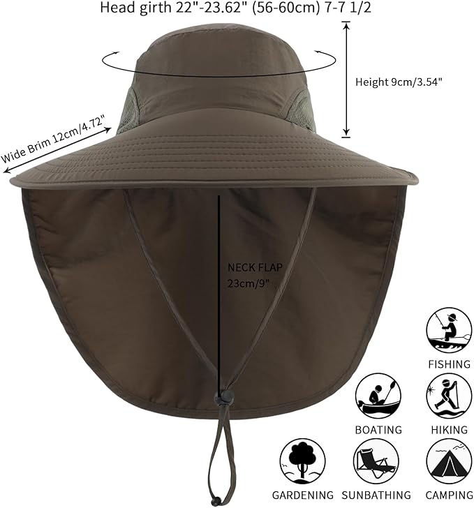 Home Prefer Outdoor UPF50+ Sun Hat Wide Brim Mesh Fishing Hat with Neck Flap