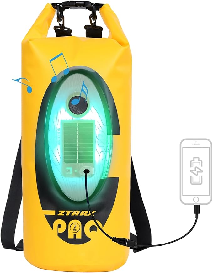 Dry Bag Waterproof with Solar Bluetooth Speaker & Light - 10L/20L Roll Top Dry Sack Keeps Gear Dry for Men Women Kayaking, Beach, Rafting, Boating, Hiking, Camping and Fishing