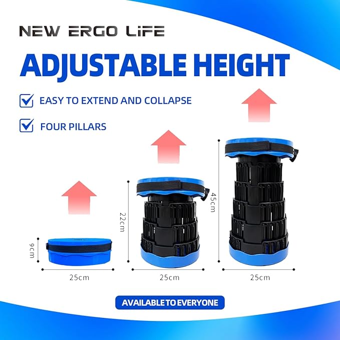 Portable Collapsible Stool - 4 Pillars Large Weight Capacity Travel-Friendly Folding Stool, Easy to Use Lightweight Telescoping Seat for Outdoor Activities, Camping & Hiking (Blue)