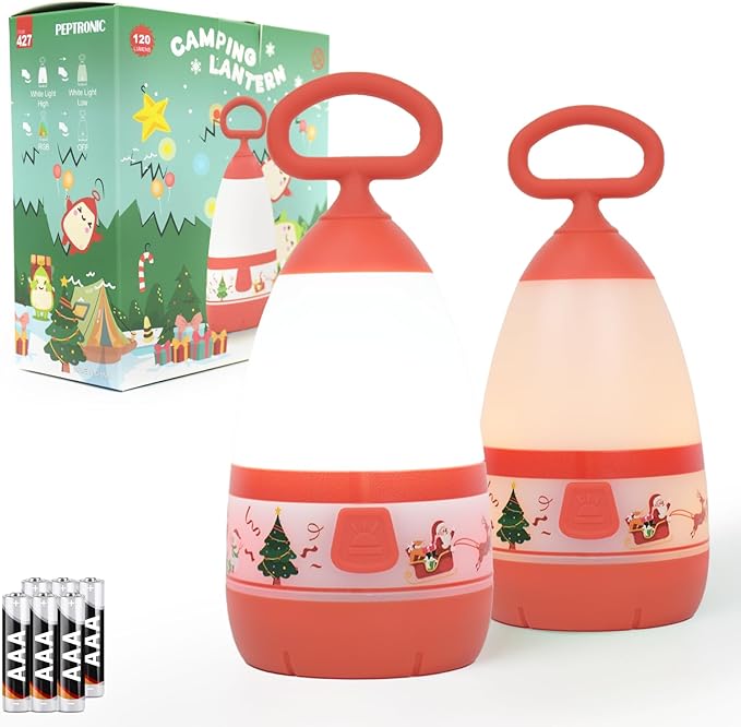 Kids Camping Lantern & Night Light Battery Powered, 360° Eye-Safe Light (AAA Included), IPX4 with RGB Modes Portable for Outdoor, Emergency , Gift for Children (Christmas 2 Pack)