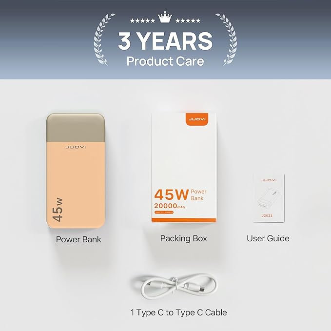 J2621 Power Bank Portable Charger,20000mAh 45W PD3.0 QC 4.0 Fast Charging Battery Pack with LED Display,2 USB-C,2 USB-A for iPhone 15 16, MacBook (Orange)