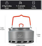Bulin Camping Kettle 1.6L Heat Exchange Camp Tea Coffee Pot Lightweight Outdoor Hiking Gear Portable Teapot