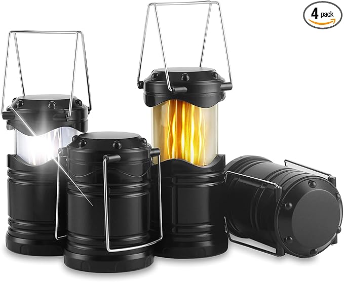 Lichamp 4 Pack LED Camping Lanterns, Collapsible Flameless Candles Tea Lights, Portable Battery Powered Camping Lights Emergency Supplies Kit, Black