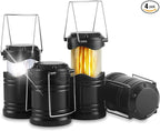 Lichamp 4 Pack LED Camping Lanterns, Collapsible Flameless Candles Tea Lights, Portable Battery Powered Camping Lights Emergency Supplies Kit, Black