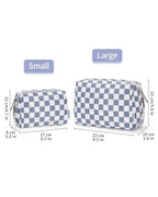 Narwey Small Checkered Makeup Bag for Purse Mini Cosmetic Bag Travel Makeup Pouch Zipper Pouch Cute Make up Bags with Compartments for Women Girls (Grayish Blue Checkerboard, Small)