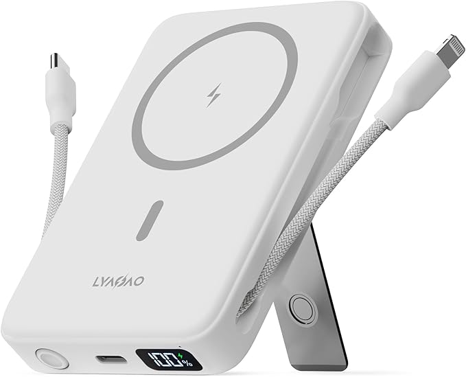 2025 Latest Portable Charger, 16800mAh Magnetic 15W Wireless Power Bank with 2 Built in Cables, LED Display Battery Pack Travel Essentials for iPhone 17/16/15/14/13/12/Pro/Mini/Pro Max