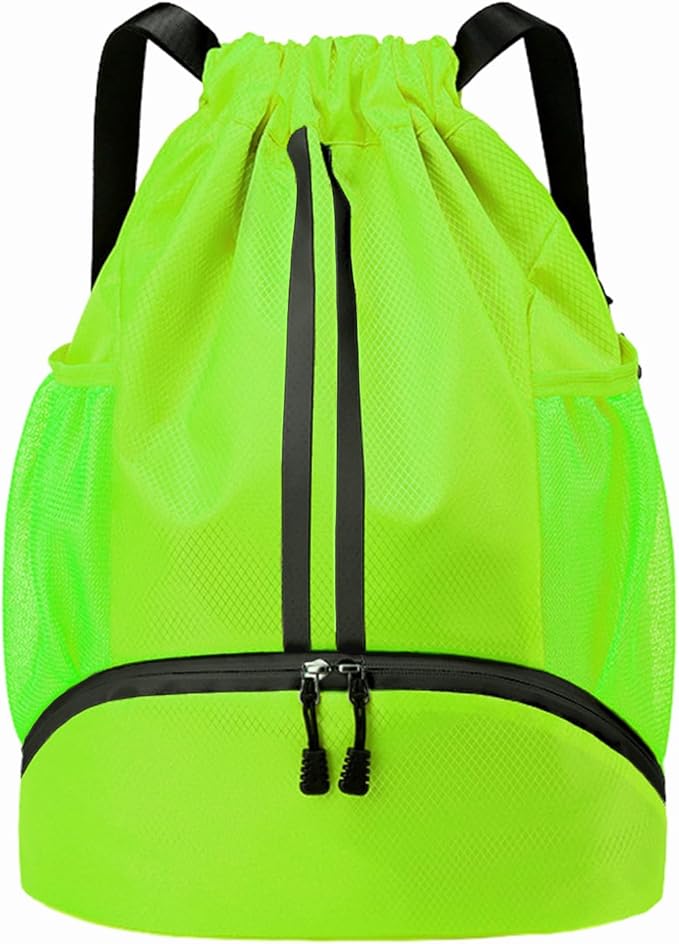 Hoedia Sports Drawstring Backpack - String Swim Gym Bag with Shoes Compartment and Wet Proof Pocket for Women&Men (Green)